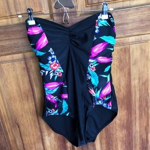 Tropical black sexy one piece bathing suit
